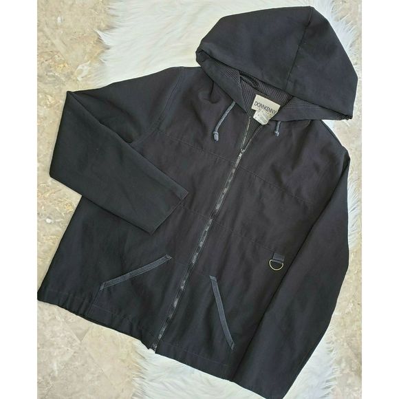 VTG DONNKENNY Lightweight Hooded Jacket Black Sz S - Picture 1 of 7